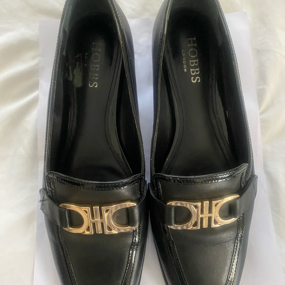 Hobbs Black Loafers with Gold Accent